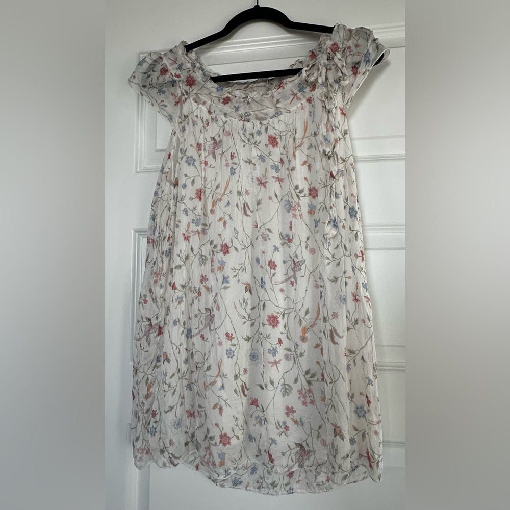 Floral Print Blouse with Ruffled Neckline